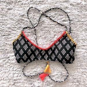 Black and white cross back bikini top